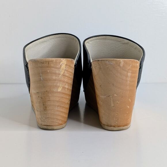 Maguba Clogs Wedge Heels 37 Black Leather Wood Platform Scandinavian Boho - Picture 4 of 12